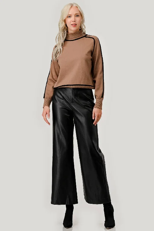 Faux Leather Wide-Leg Pants