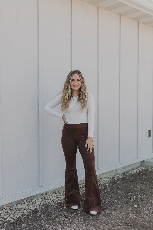 LIDYA CHOCOLATE CORDUROY FLARE PANTS BY IVY & CO