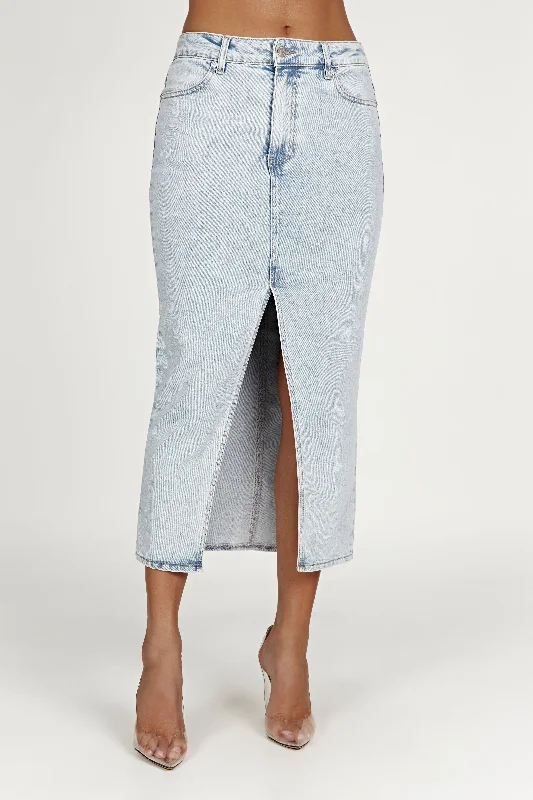 Acacia Denim Midi Skirt - Light Blue