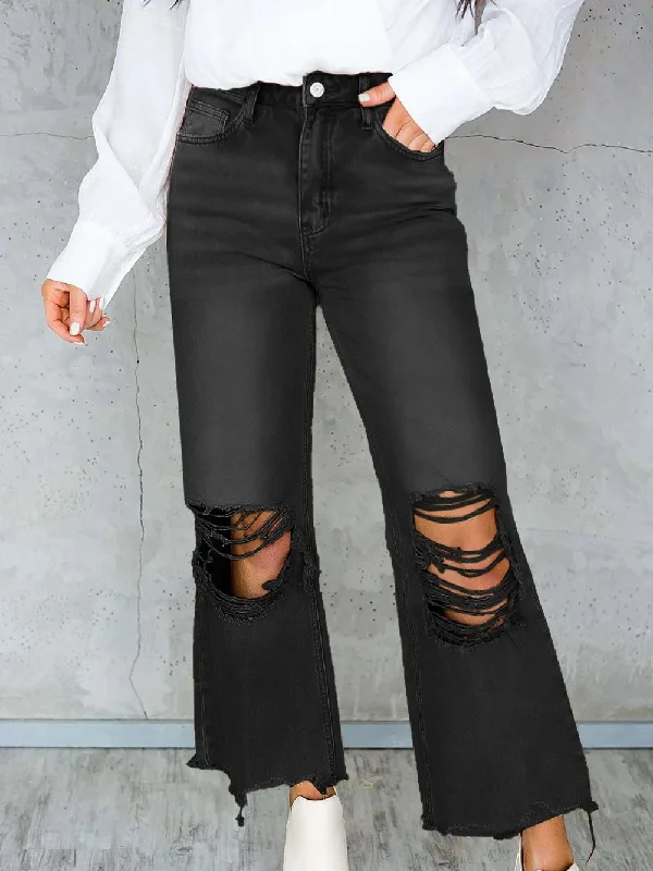 Distressed High Waist Flare Jeans