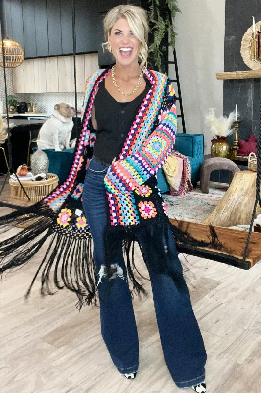 Colorful Crochet Fringe Cardigan