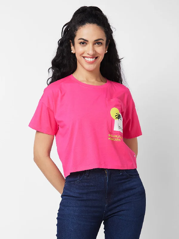 Spykar Round Neck Half Sleeves Pink T-shirt  For Women