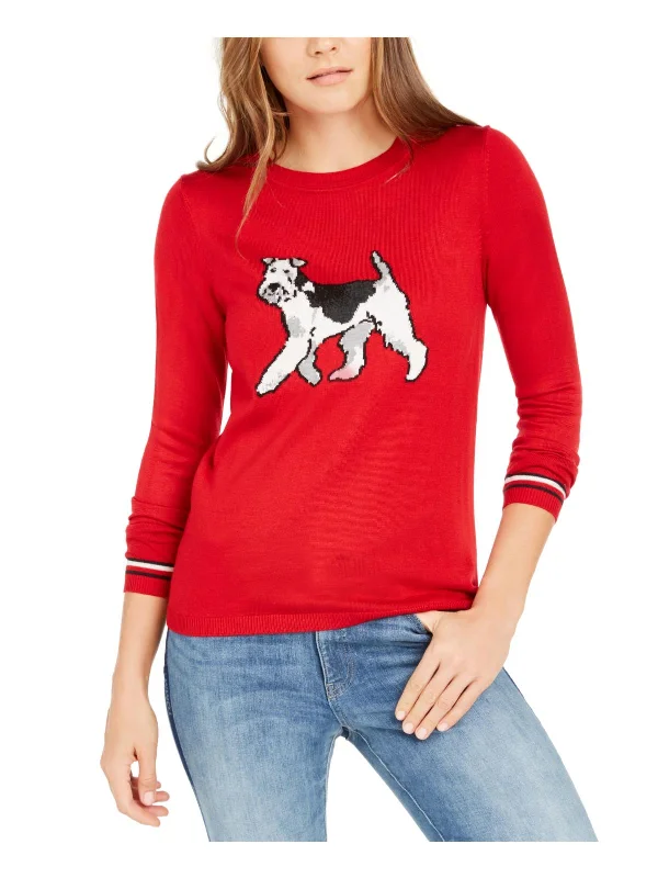 Petites Terrier Womens Crew Neck Holiday Pullover Sweater