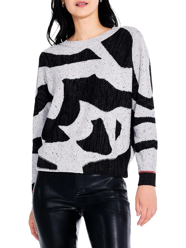 Womens Printed Dolman Pullover Sweater