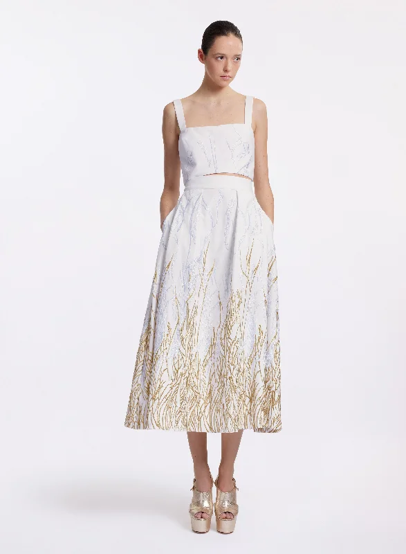 Arboreal Embroidered Cotton Skirt