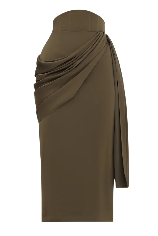 Ido Drape Midi Skirt | Olive