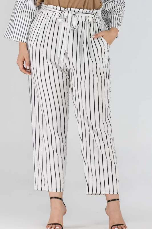 Striped Paperbag Waist Cropped Pants