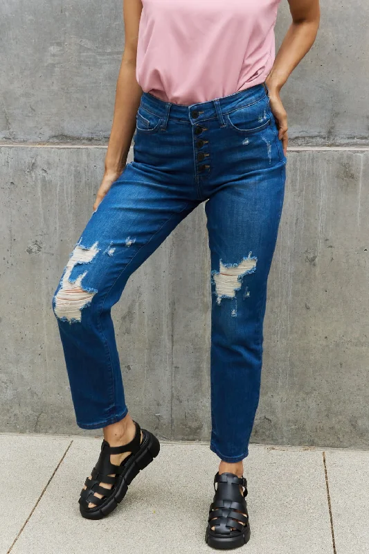 Judy Blue Melanie High Waisted Distressed Boyfriend Jeans