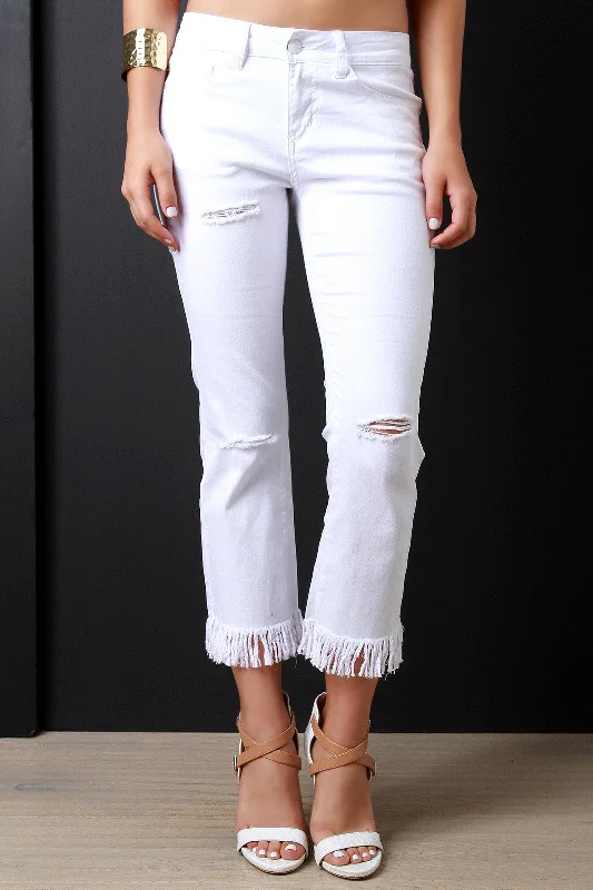 Fringe Hem Razorcut Bootcut Denim Jeans