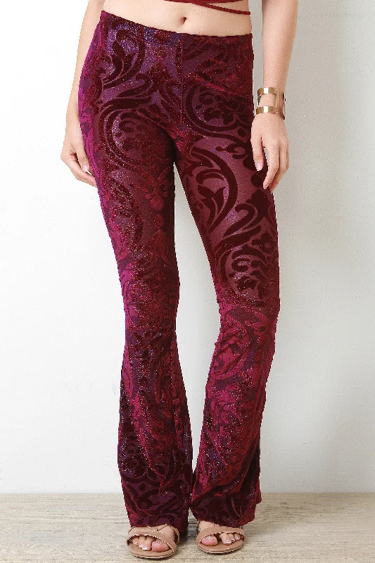 Velveteen Damask Bell Bottom Pants